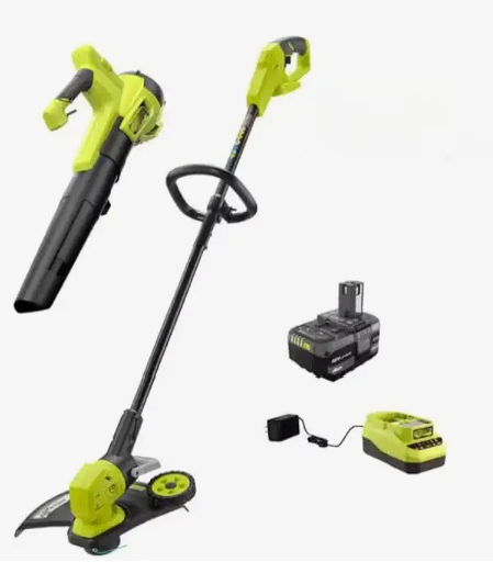RYOBI 18V Cordless Battery String Trimmer/Edger and Jet Fan Blower Combo Kit (2-Tools) with 4.0 Ah Battery and Charger PCLCK202K