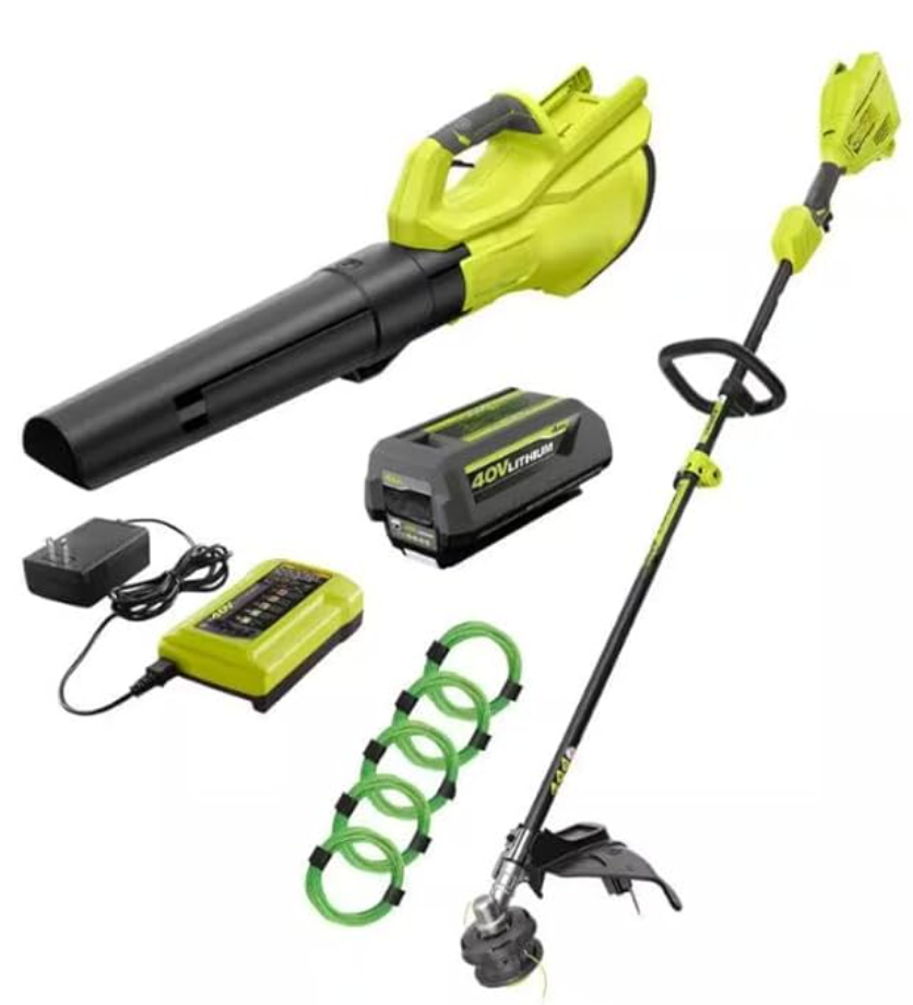 Ryobi 40V 2-Tool Combo Kit - 15" String Trimmer, 550 CFM Blower w Battery and Charger RY40CK201K
