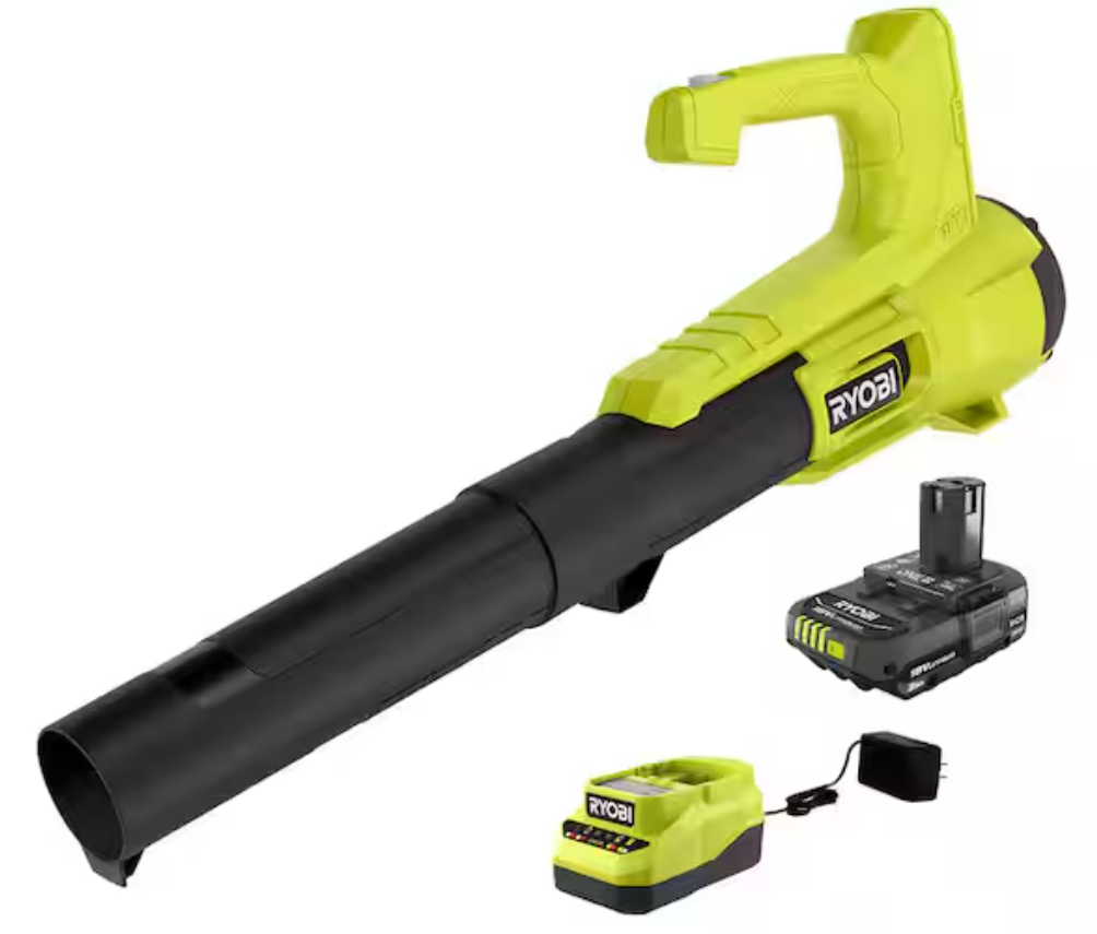 Ryobi 18V Cordless Leaf Blower/Sweeper – 90 MPH, 250 CFM Power with 2.0Ah Battery &amp; Charger Included, Lightweight for Yard &amp; Patio Cleanup