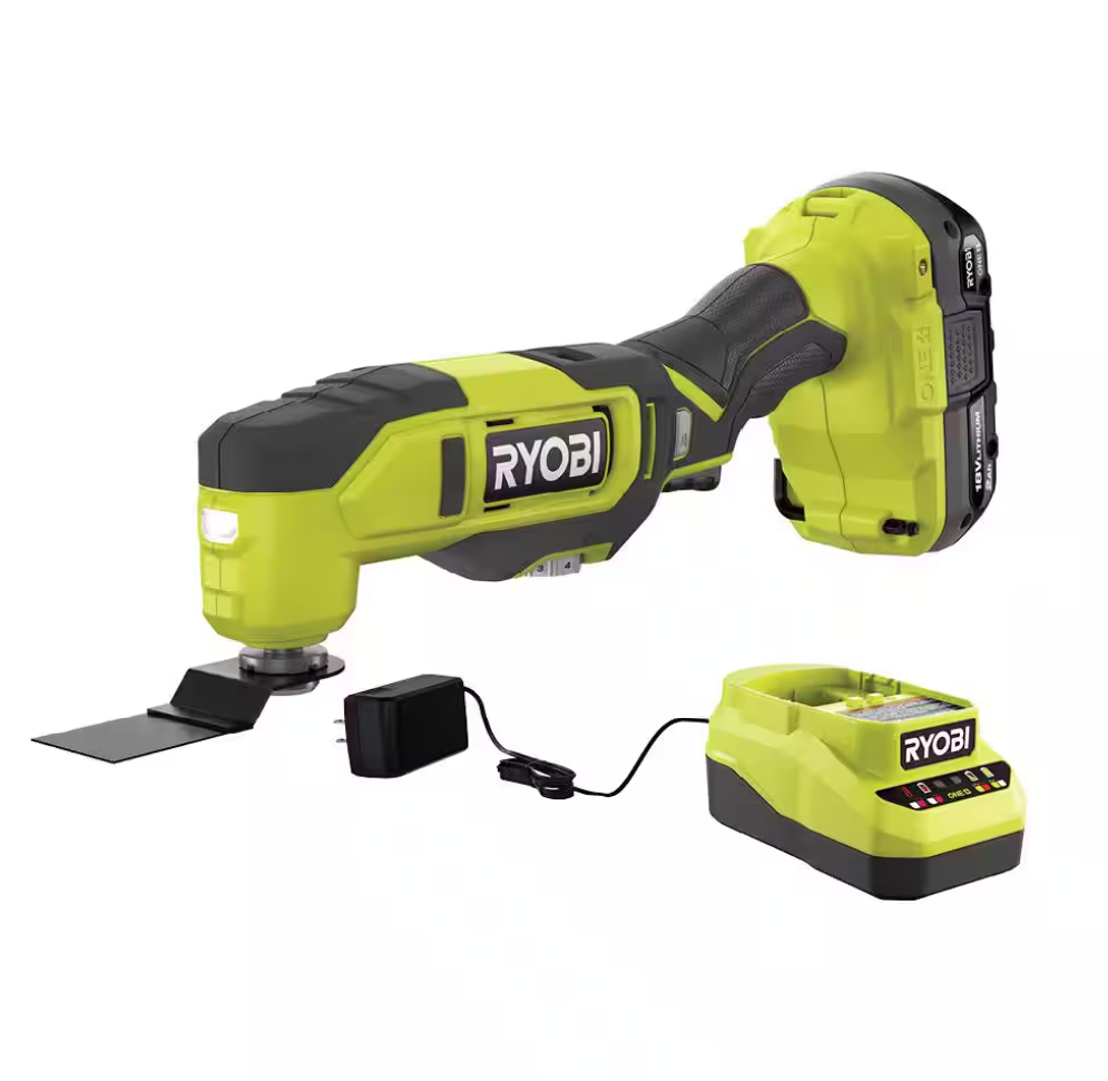 Ryobi 18V Cordless Oscillating Multi-Tool Kit with 2.0 Ah Battery, Charger, and 4-Piece Wood Oscillating Blade Set PCL430K1