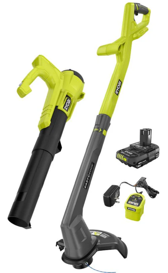 Ryobi ONE+ 18V 2-Tool Combo Kit - 10" String Trimmer Edger, 250 CFM Blower PCLCK201K