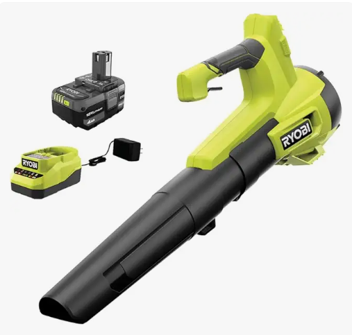 Ryobi ONE+ 18V 100 MPH 350 CFM Cordless Battery Variable Speed Jet Fan Leaf Blower with 4.0 Ah Battery and Charger PCLLB01K